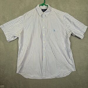 Ralph Lauren Blake‎ Mens XL Blue Gingham Check Short Sleeve Button Down Shirt